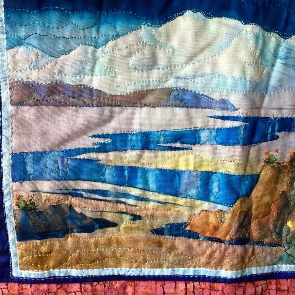 NWT. Hand Crafted Colorful Landscape Quilted Wall Hanging